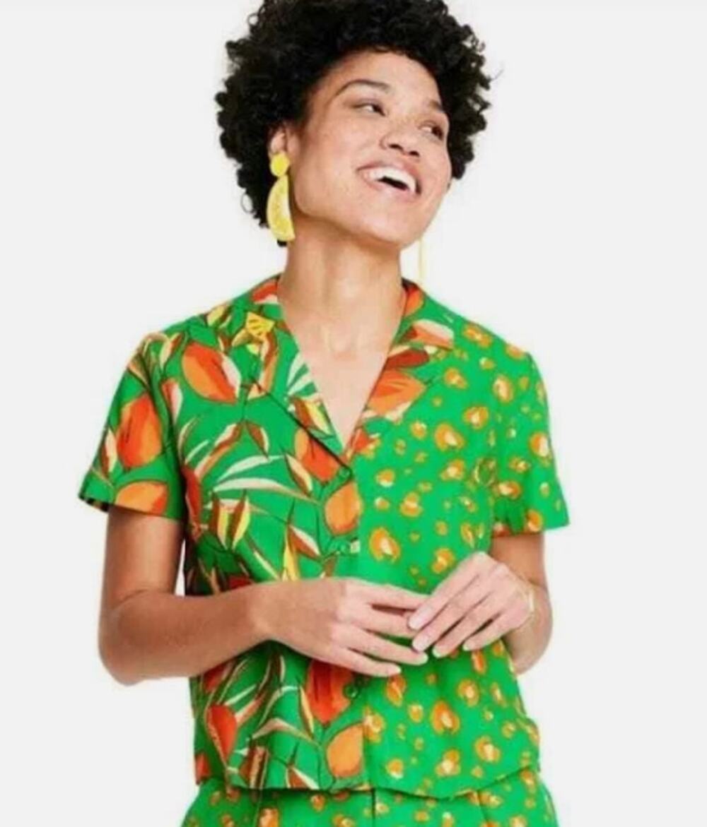 Tabitha Brown Target Leopard Orange Print Linen Blend Shirt Women's 4X PLUS
